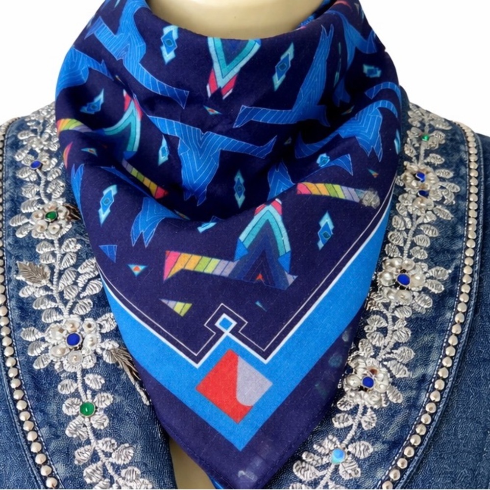 Navy Southwestern Geometric Bandana Scarf Square 22.75” x 24”